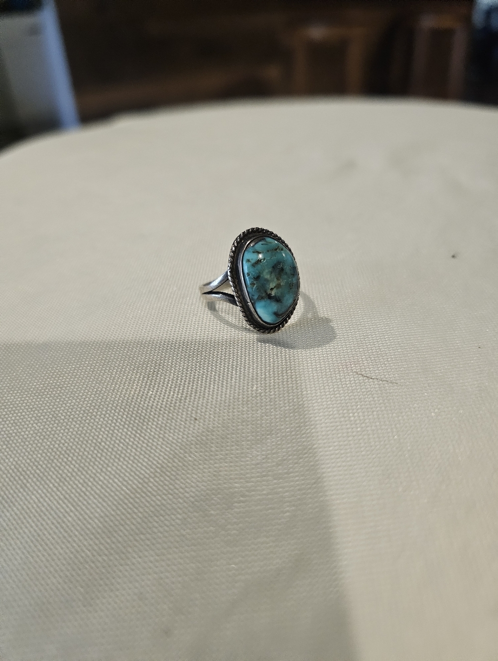 Turquoise Stone Silver Ring - Blue Oval Gemstone Fashion Ring